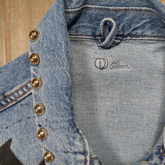 Denim Jean Jacket Mexico Lindo Y Querido Hand Painted Distressed Studs $229 - Picture 5 of 12